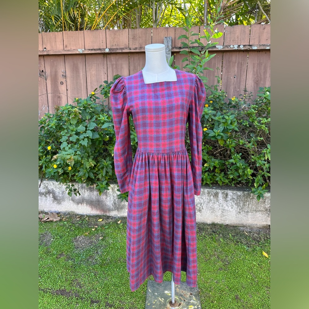 Vintage Laura Ashley Check Plaid Wool Blend Dress - Picture 6 of 13